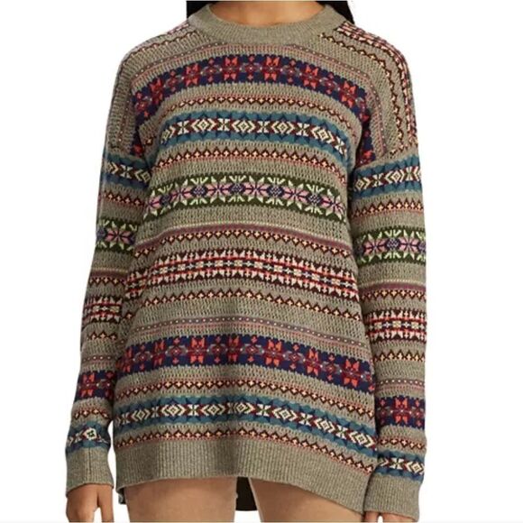 Lauren Ralph Lauren Fair Isle Wool Blend Open Knit Sweater Sz M - Picture 1 of 8